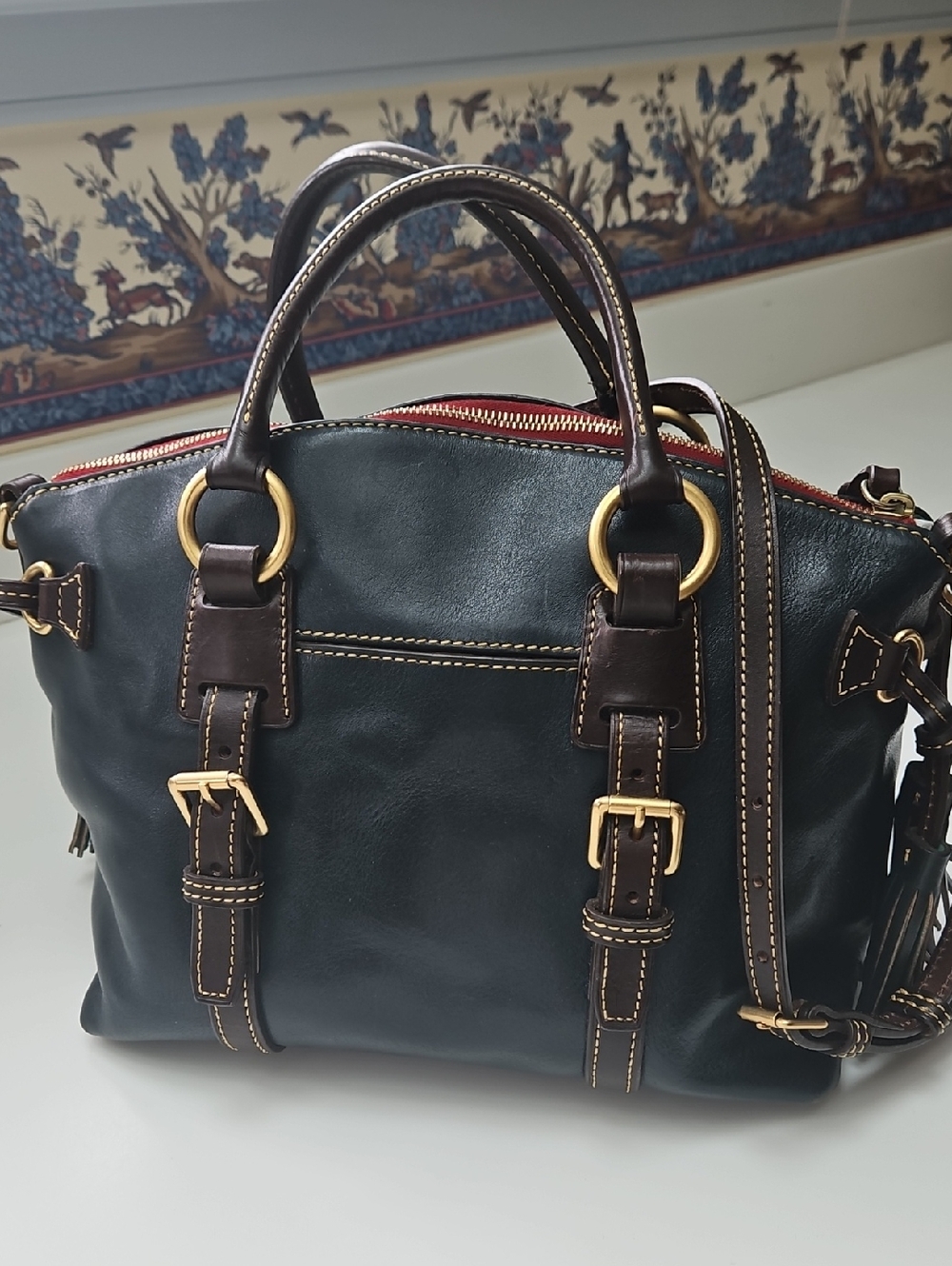Dooney & Bourke Dark Teal Smooth Leather Bristol Leather Satchel - Picture 2 of 13